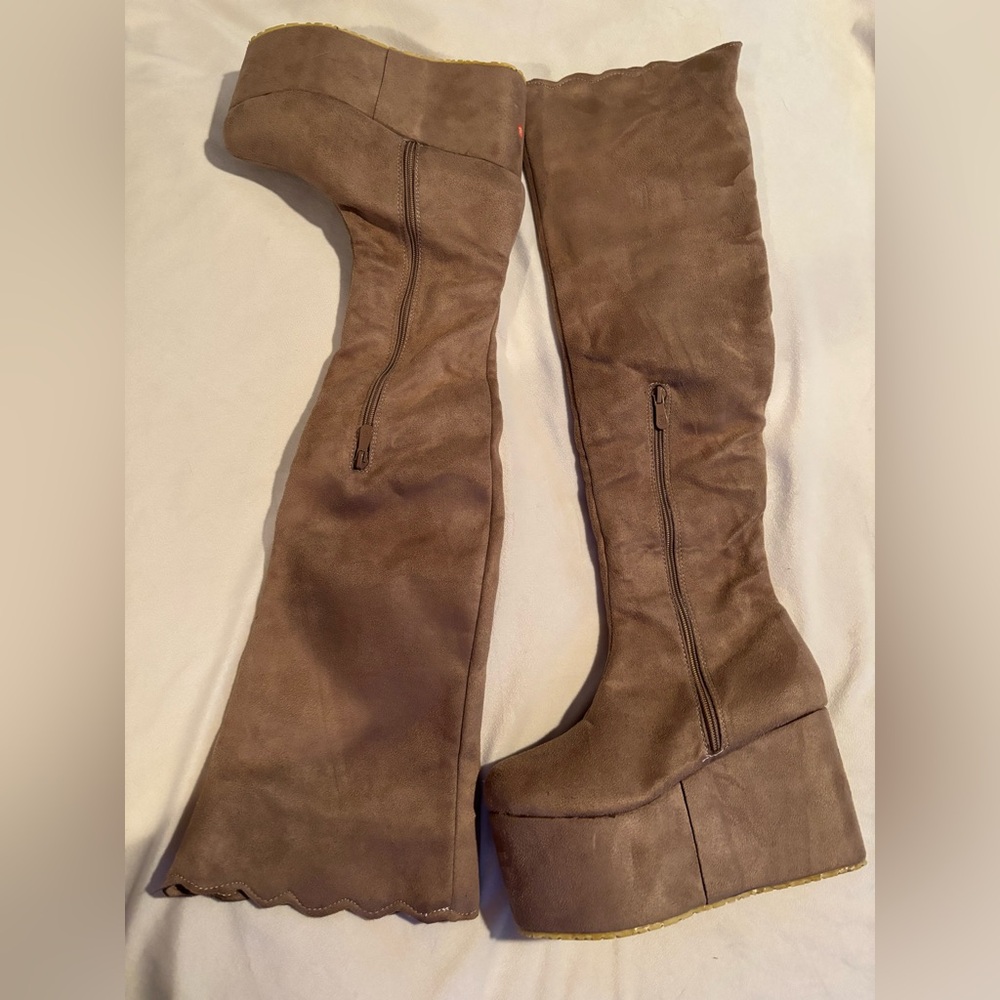 Women's Tan Platform Over the Knee Boots